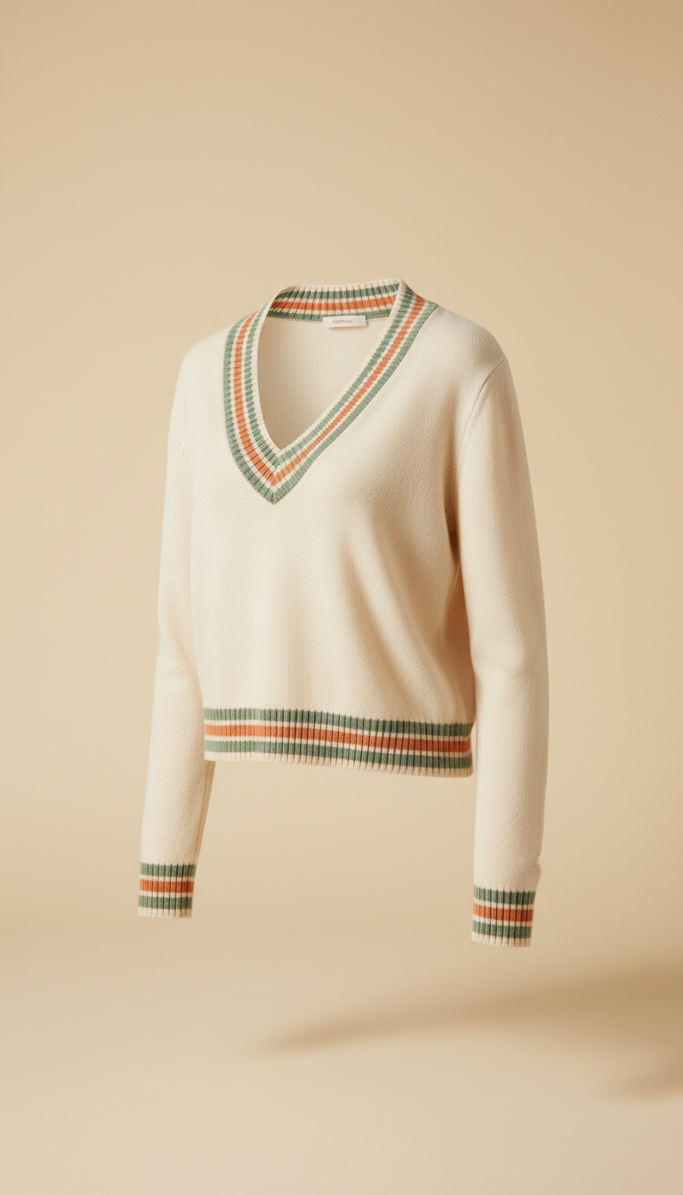 Lightweight cropped tennis sweater in ivory cream