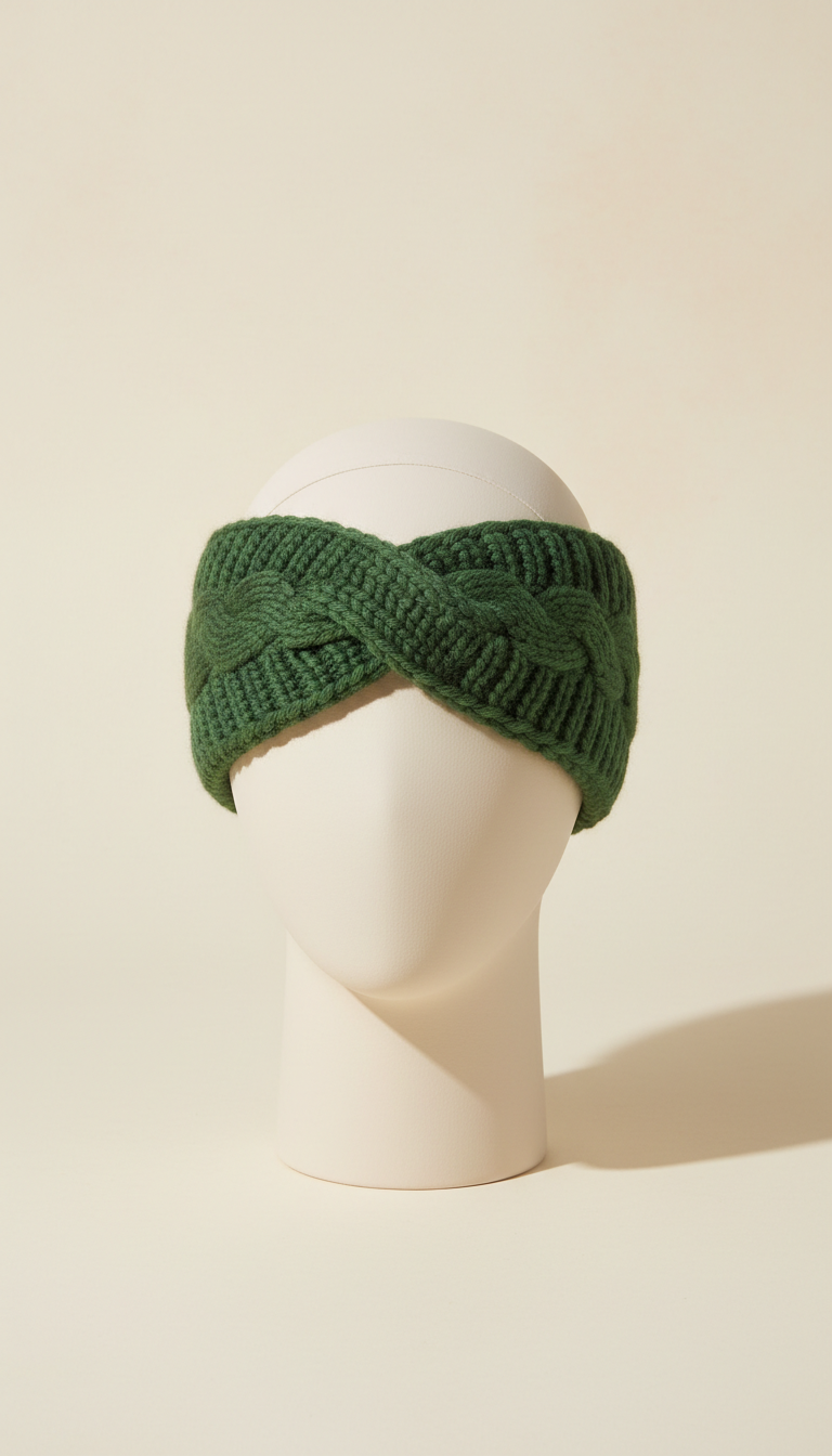 Chic knit headband in pine green